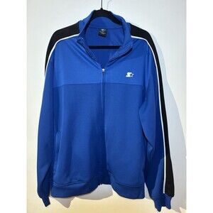 Starter Athletic Full-Zip Blue Track Jacket Black Stripes Mesh Lining Mens XL